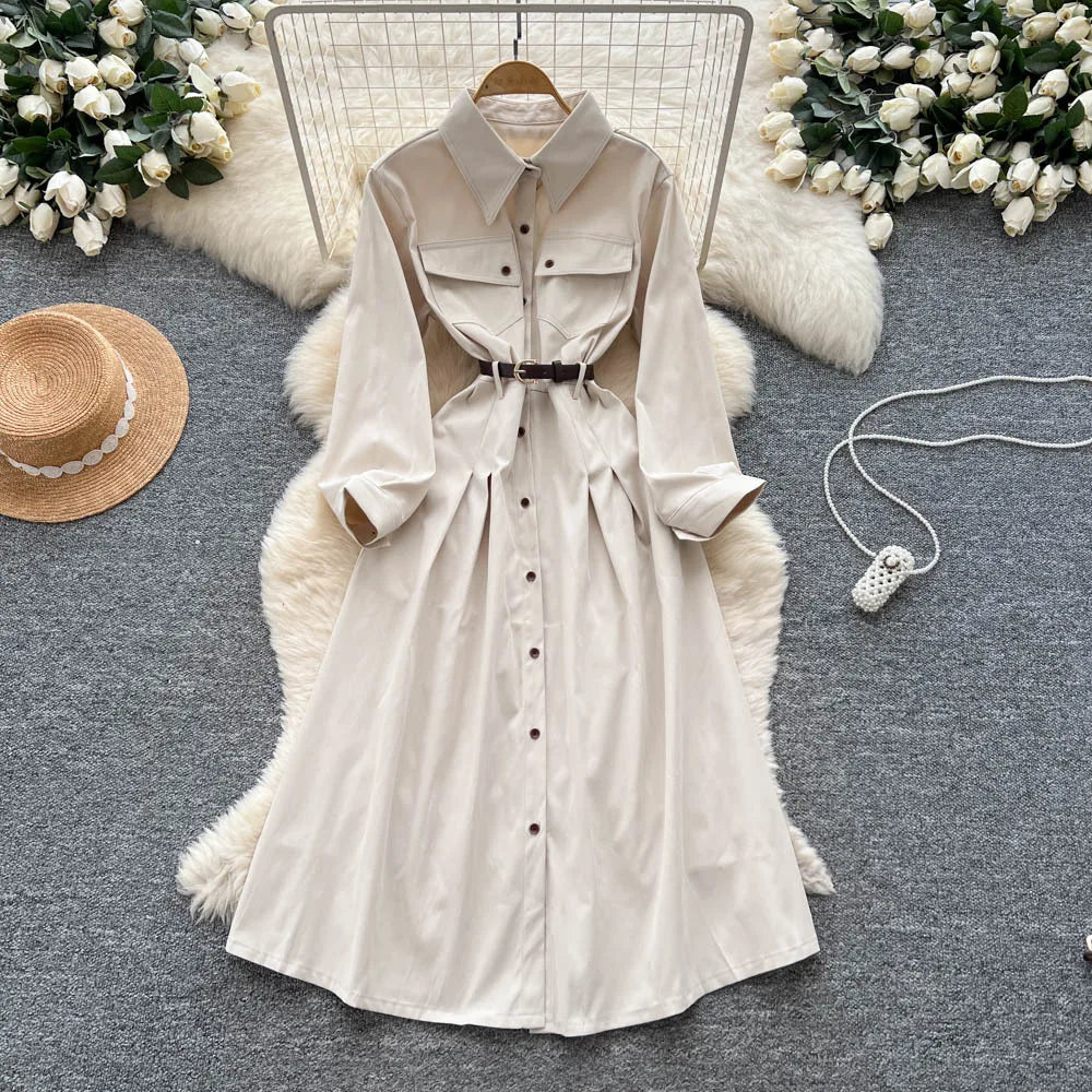 Long Dress Women Dresses A Line Vestidos High Waist Y2k Streetwear Elegant Splice Party Night Work Turn Down Collar Full Sleeve