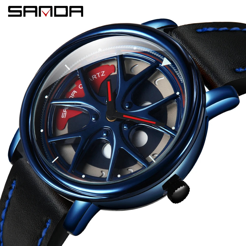 Men Watch Car Wheel Rim Hub Dial Male Wristwatch Skeleton Man Black Waterproof Watches Stainless Steel Quartz Relogio Masculino