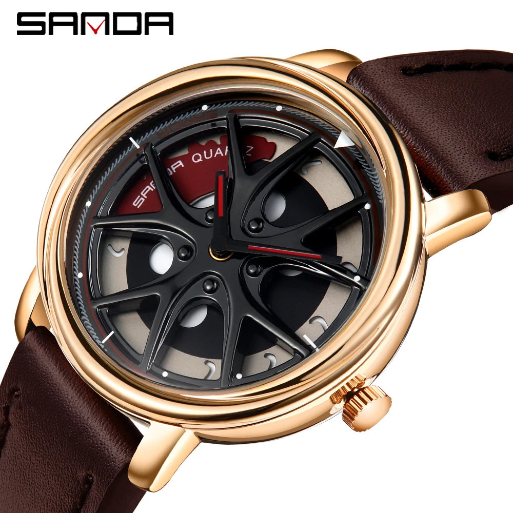 Men Watch Car Wheel Rim Hub Dial Male Wristwatch Skeleton Man Black Waterproof Watches Stainless Steel Quartz Relogio Masculino