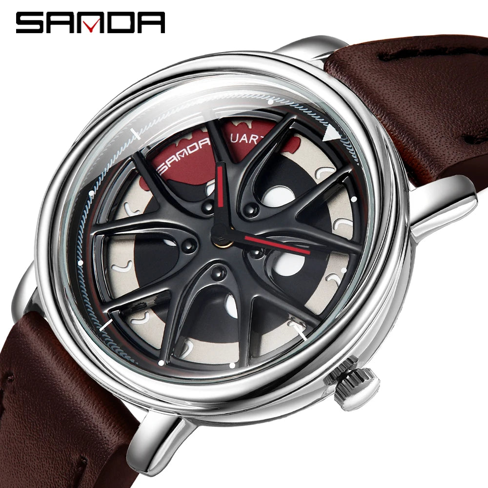 Men Watch Car Wheel Rim Hub Dial Male Wristwatch Skeleton Man Black Waterproof Watches Stainless Steel Quartz Relogio Masculino