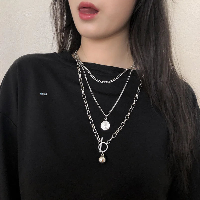 Layered Chain Necklace Neck Chains Lock Pendant Jewelry For Women Punk Choker Padlock Goth Jewelry Grunge Aesthetic Accessories