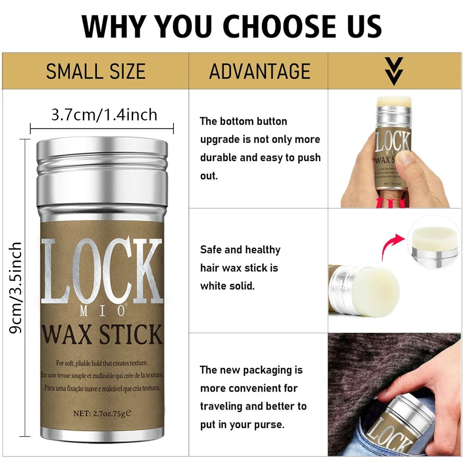 LOCKMIO Hair Wax Stick for Women and Kids Long Lasting Hold Pomade Control Broken Frizz Flyaway Styling Wax for Natural Wigs