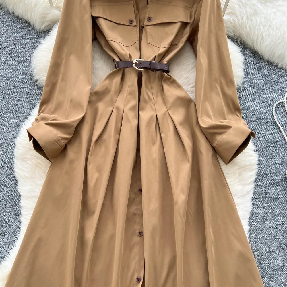 Long Dress Women Dresses A Line Vestidos High Waist Y2k Streetwear Elegant Splice Party Night Work Turn Down Collar Full Sleeve