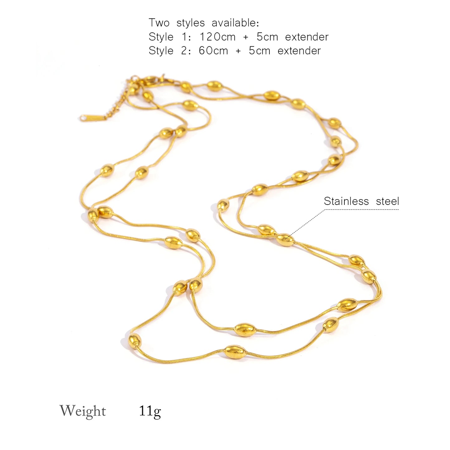 120cm Layered Chain Necklace for Women, Retro Adjustable 2-3 Layer Choker, Stainless Steel Waterproof Hypoallergenic Jewelry