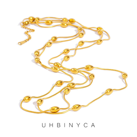 120cm Layered Chain Necklace for Women, Retro Adjustable 2-3 Layer Choker, Stainless Steel Waterproof Hypoallergenic Jewelry