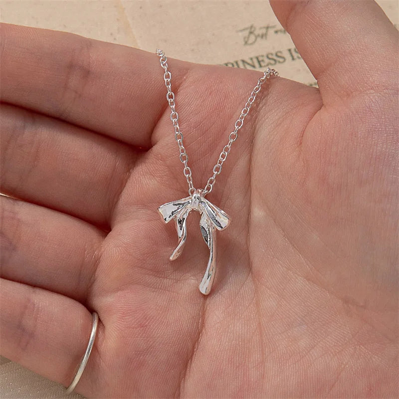 Exquisite Clavicle Chain Elegant Scrub Bow Pendant Necklace For Women Girls Temperament Collar Chain Korean Student