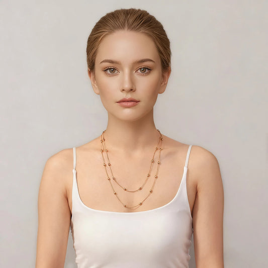 120cm Layered Chain Necklace for Women, Retro Adjustable 2-3 Layer Choker, Stainless Steel Waterproof Hypoallergenic Jewelry