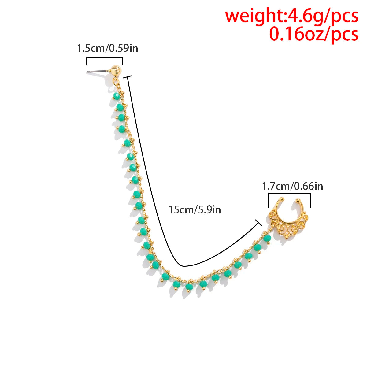 Lacteo Trendy Nose Rings for Women Connecting Earrings Black Green Small Crystal Beads Fake Nostril Piercing Clip Jewelry Ladies