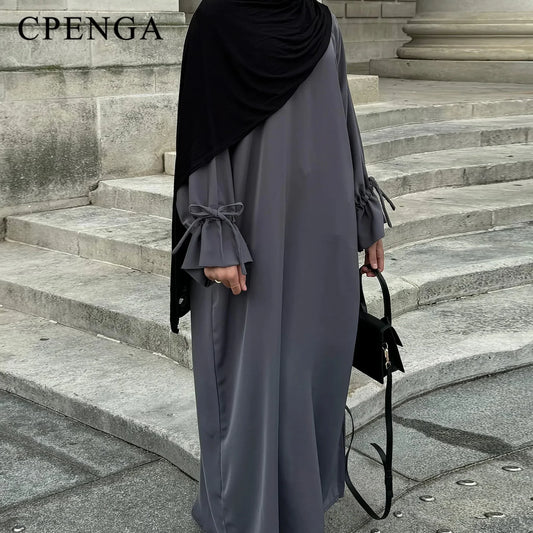 2025 Ramadan Arabic Muslim Woman Modest Dress Elegant Dubai Plain Abaya Islamic Church Clothing Fashion Loose Turkey Solid Robe