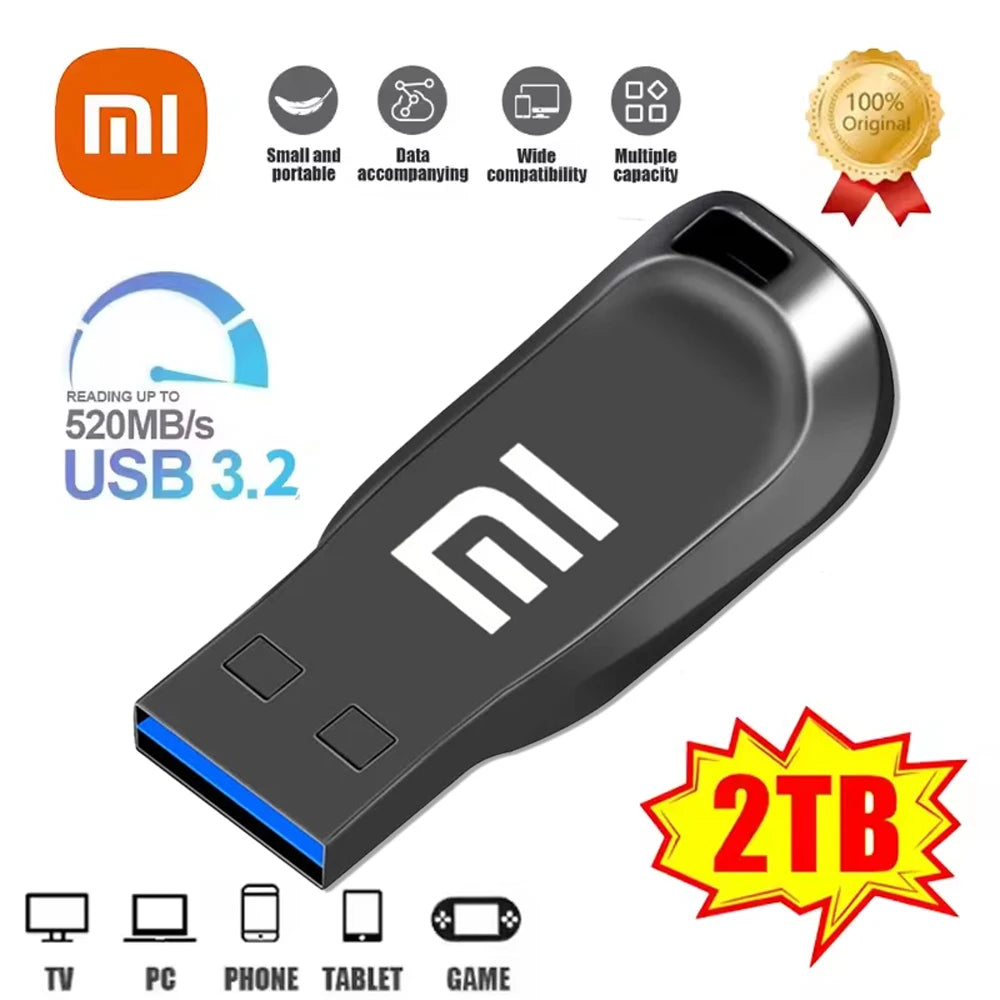 Xiaomi 2TB Metal Memory Stick USB 3.2 Flash Drive High Speed Transfer Waterproof 1TB 512GB 128GB Portable Memoria USB Flash Disk