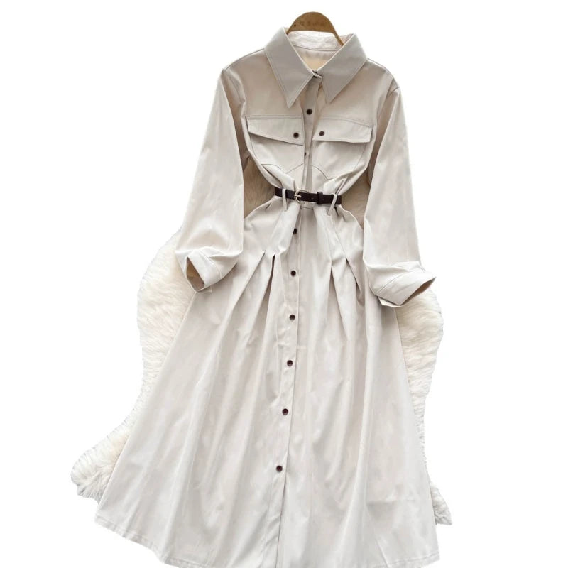 Long Dress Women Dresses A Line Vestidos High Waist Y2k Streetwear Elegant Splice Party Night Work Turn Down Collar Full Sleeve