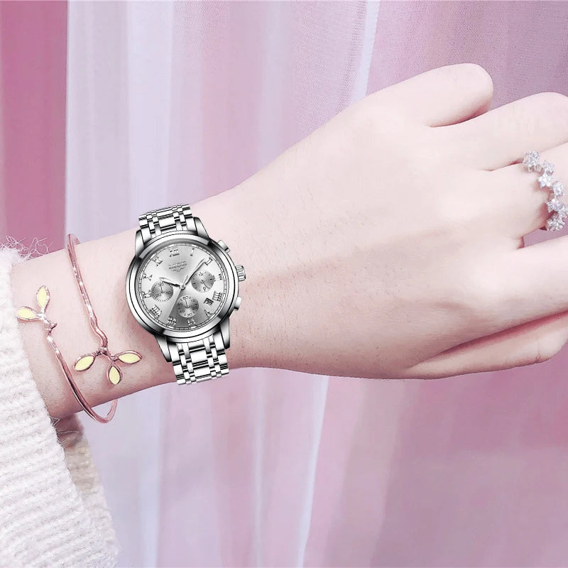 Women Watch LIGE Brand Luxury Fashion Waterproof Quartz Watches for Women Business Steel Band Lady Casual Date Clocks Wristwatch