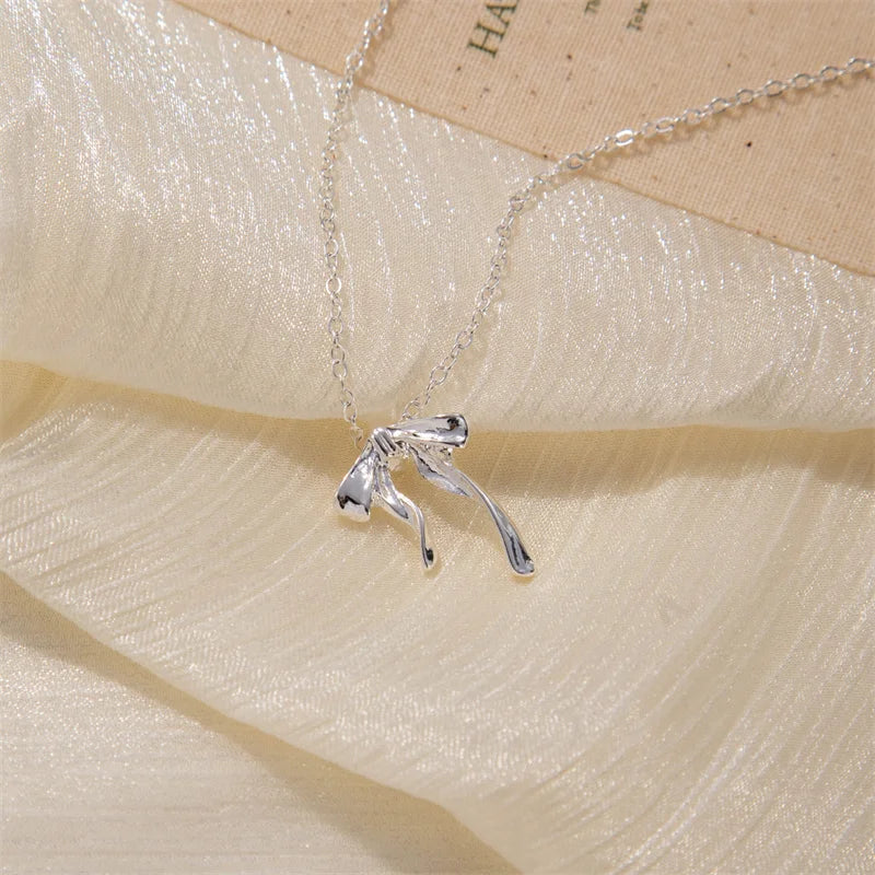 Exquisite Clavicle Chain Elegant Scrub Bow Pendant Necklace For Women Girls Temperament Collar Chain Korean Student