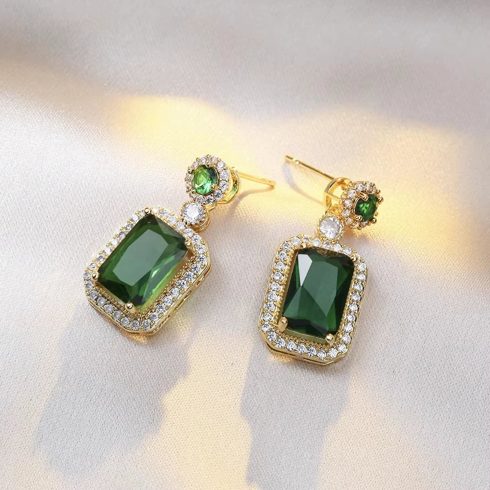 Classic Women's Three Piece Jewelry Set Statement: Jadeite Ring, Fashion Green Zircon Ring, Earrings, Necklace, Wedding Jewelry