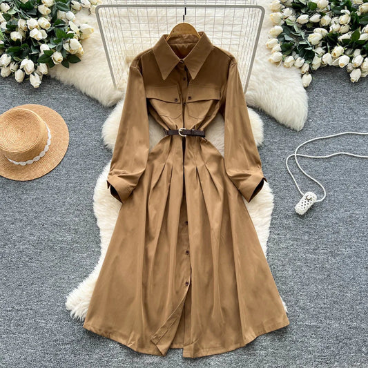 Long Dress Women Dresses A Line Vestidos High Waist Y2k Streetwear Elegant Splice Party Night Work Turn Down Collar Full Sleeve